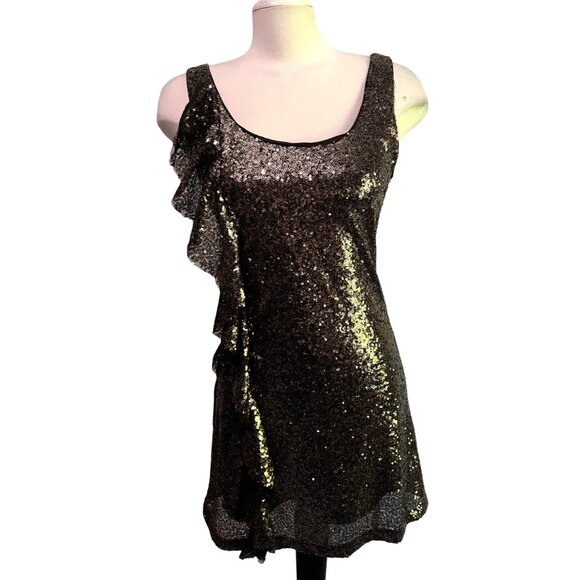 Anna Grace Bronze Sequined Dress Sz Small Womens Sleeveless Mini - Picture 6 of 12
